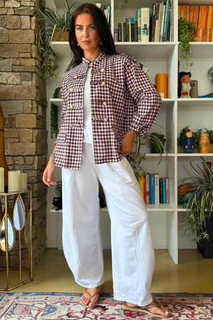 Nonni Gingam Napoleon Jacket Aubergine